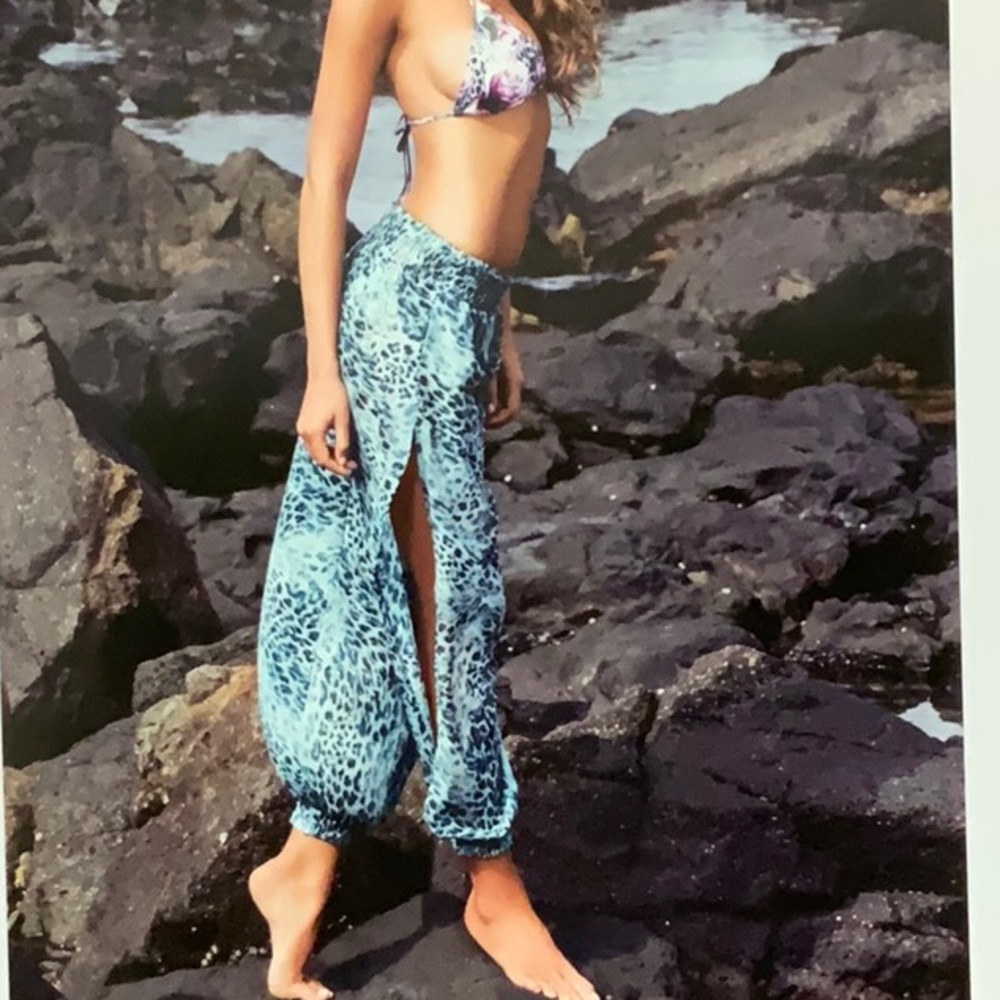 Lisa Blue AFRICAN QUEEN Side Split Pant - Sapphire Leopard